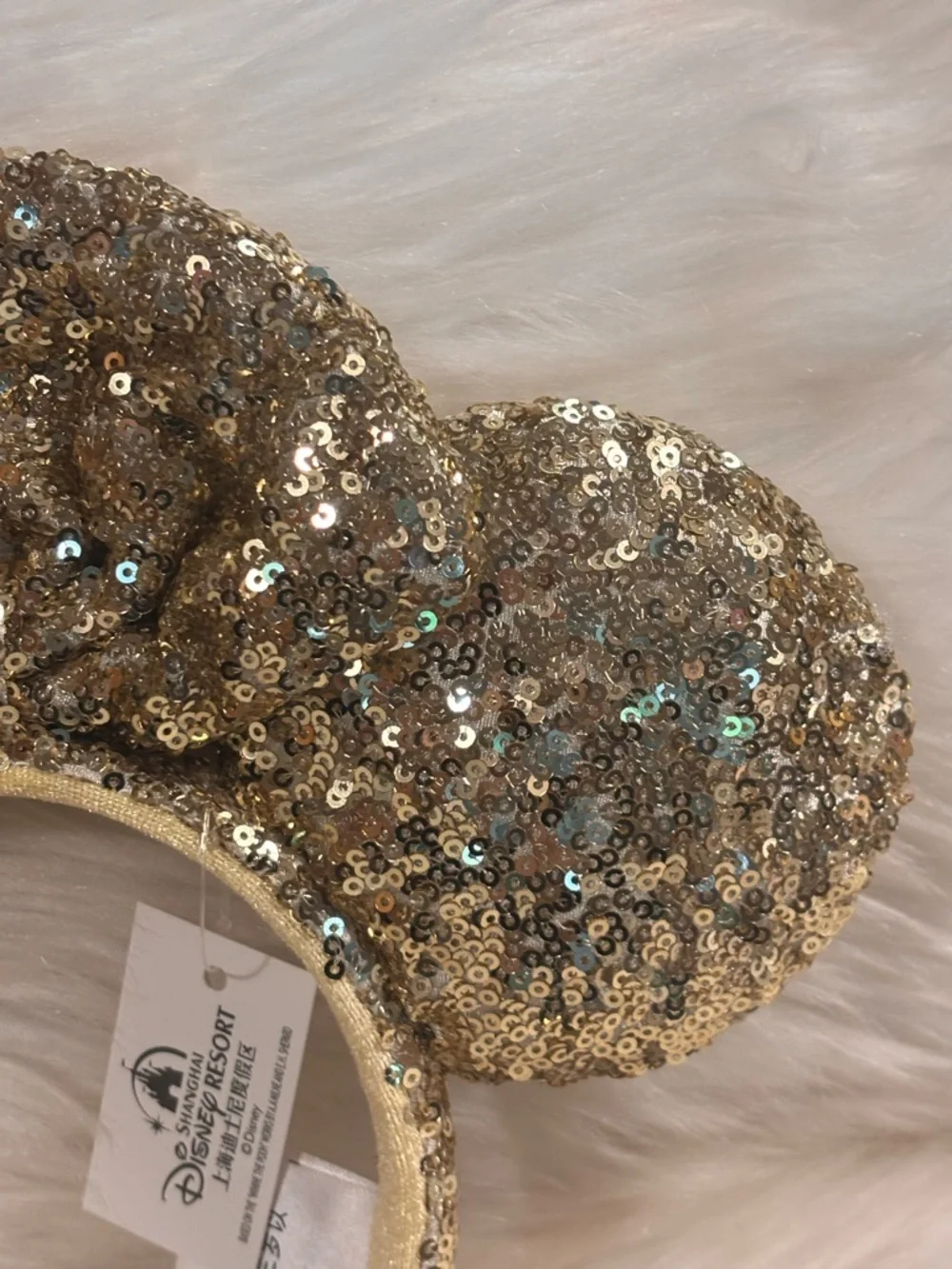 Shanghai Disney Resort Gold Sequins Bow Disney Minnie Mouse Ears Headband